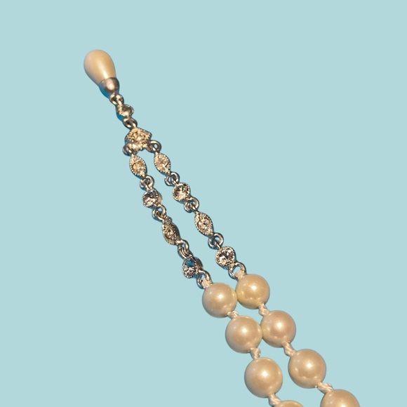 Crown Trifari Faux Pearl Rhinestone Drop Necklace - Picture 9 of 13